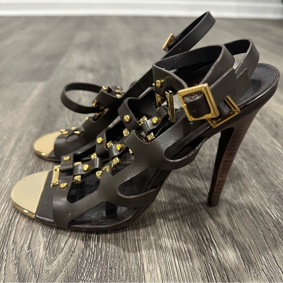 Tory Burch Gold and Brown Heels with Elegant Straps Size 7 1/2 - Picture 6 of 11